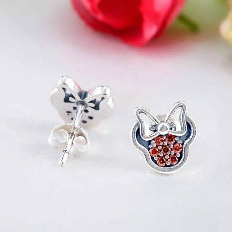 Disney Minnie Mouse Stud Earrings in Orange Red Garnet and 925 Sterling Silver - Image 3