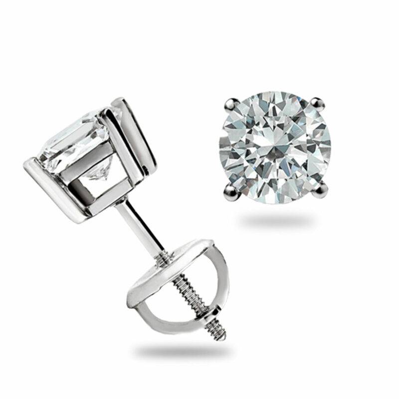 .50 Ct Round Cut GRA Moissanite Studs Earrings 14k White Gold Screw Back Gift