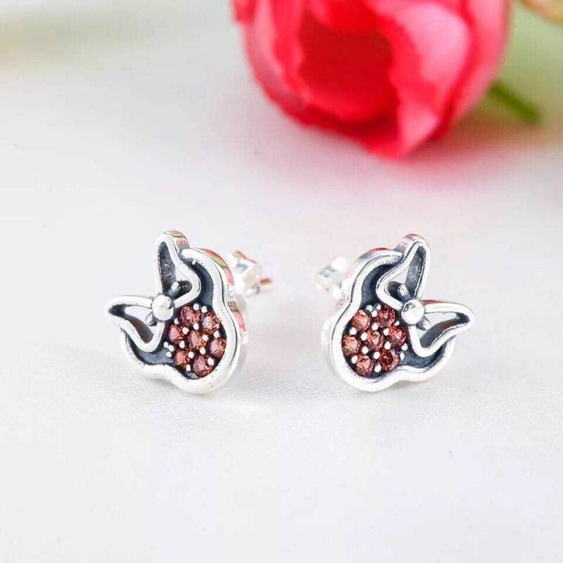 Disney Minnie Mouse Stud Earrings in Orange Red Garnet and 925 Sterling Silver - Image 2