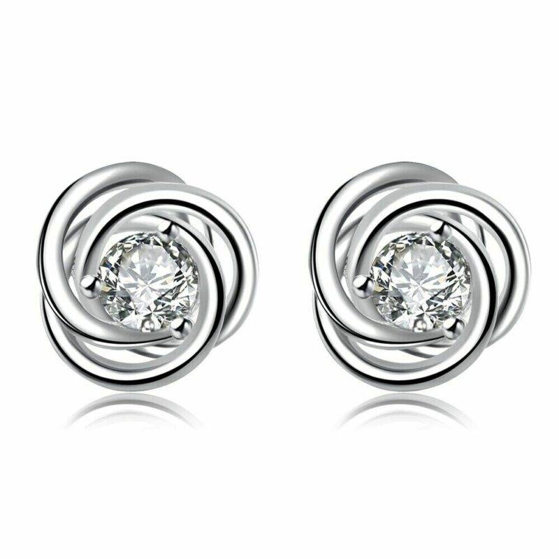 Real Moissanite Twist Love Knot Stud Earrings in Sterling Silver