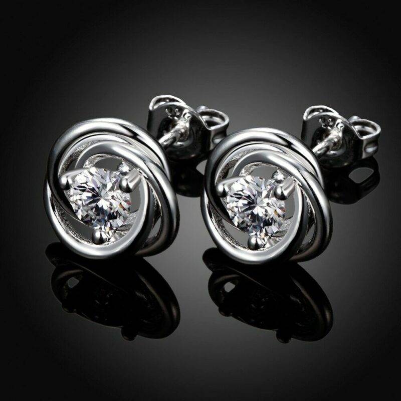 Real Moissanite Twist Love Knot Stud Earrings in Sterling Silver - Image 3