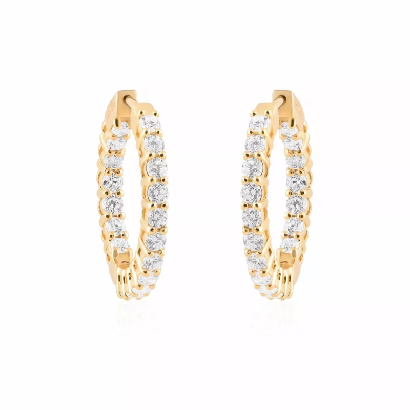 2Ct Round Cut Lab Created Diamond Hoop Earrings 14K Yellow Gold Plated