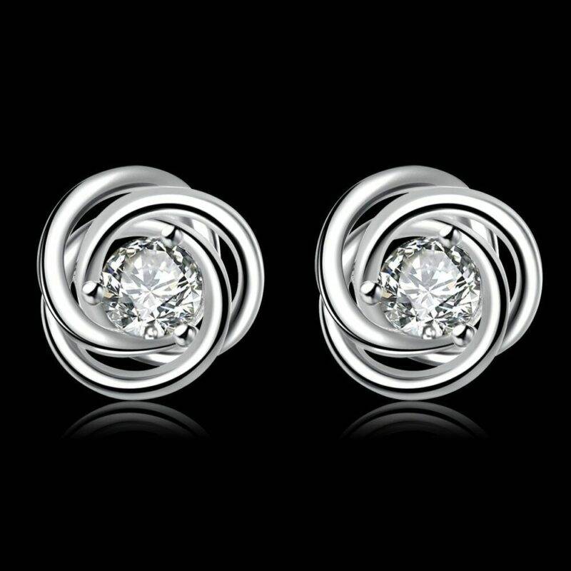 Real Moissanite Twist Love Knot Stud Earrings in Sterling Silver - Image 2