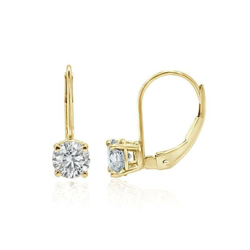 Leverback Solitaire Studs Earrings I1 G 0.40 Ct Round Cut Diamond 14K Solid Gold - Image 4