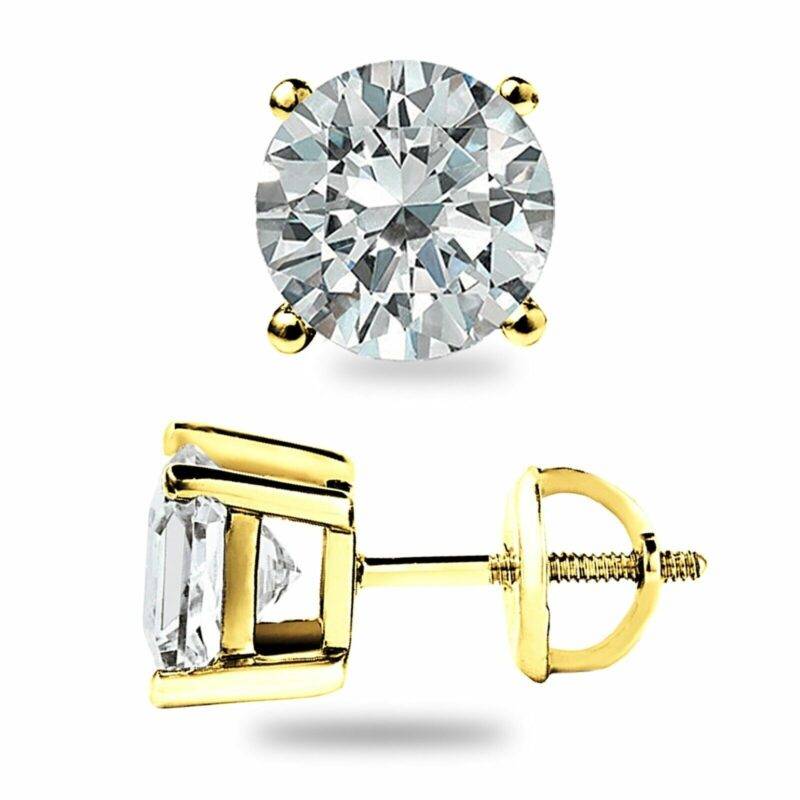 2 Ct Round Cut Moissanite Stud Earrings 14K Yellow Gold Plated Screw Back New - Image 3