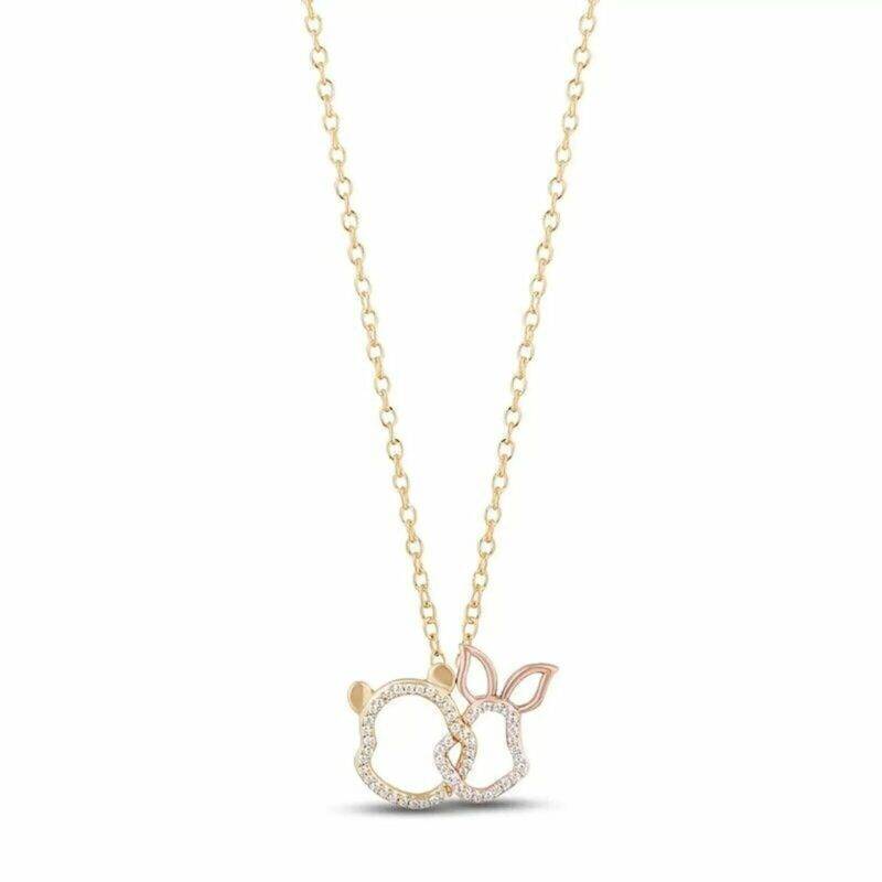 Moissanite Winnie 925 Silver Pooh Necklace Pendants 14k Yellow Gold Plated