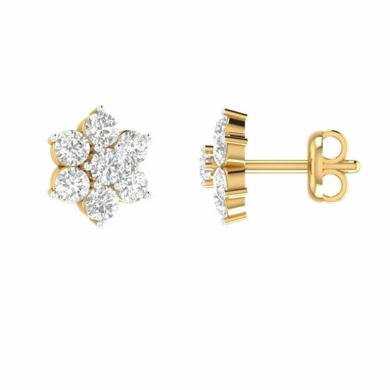 1.70 CT Moissanite Flower Stud Earrings 14k Yellow Gold Plated - Image 3