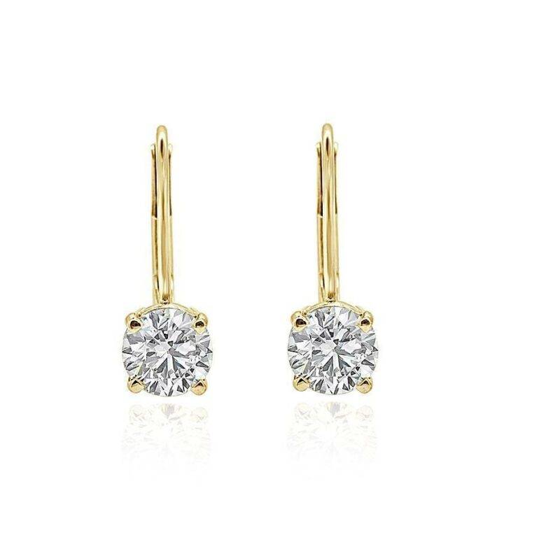 Leverback Solitaire Studs Earrings I1 G 0.40 Ct Round Cut Diamond 14K Solid Gold