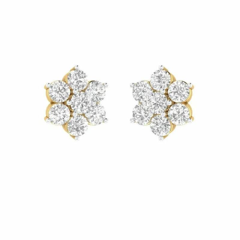 1.70 CT Moissanite Flower Stud Earrings 14k Yellow Gold Plated