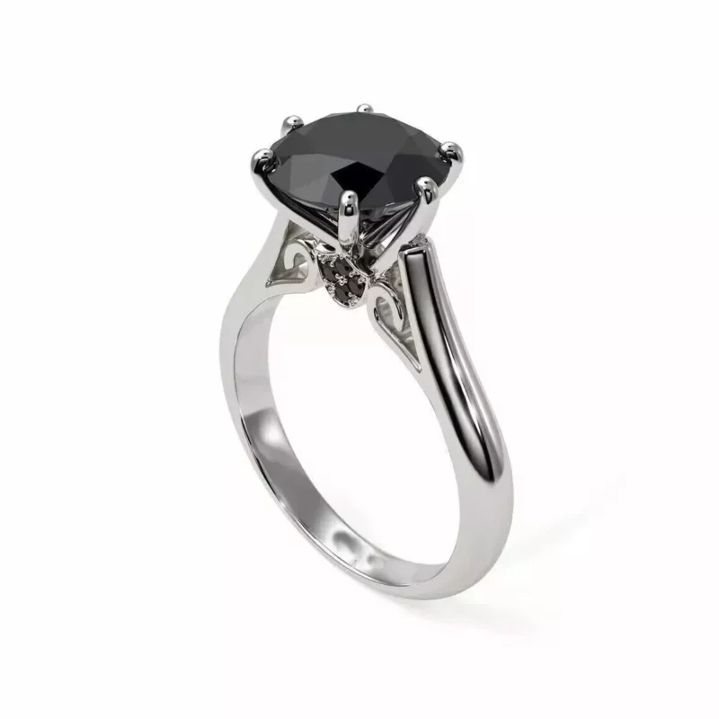 3Ct Round Cut Lab-Created Black Diamond Women's Solitaire Ring 925 Sterling Silver