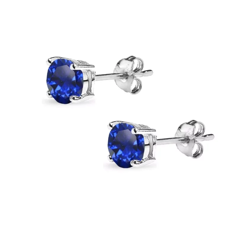 2Ct Round Cut Blue Sapphire Women's Solitaire Stud Earrings 14k White Gold Plated - Image 3