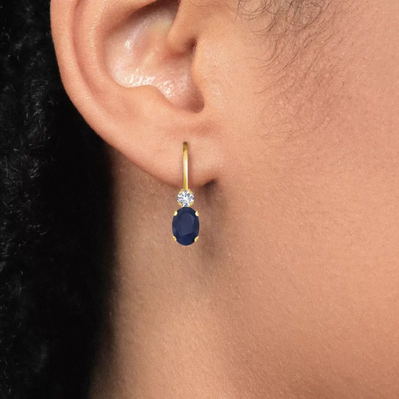 2Carat Oval Cut Lab Created Blue Sapphire Hoop Earrings 14k Yellow Gold Plated - Image 4