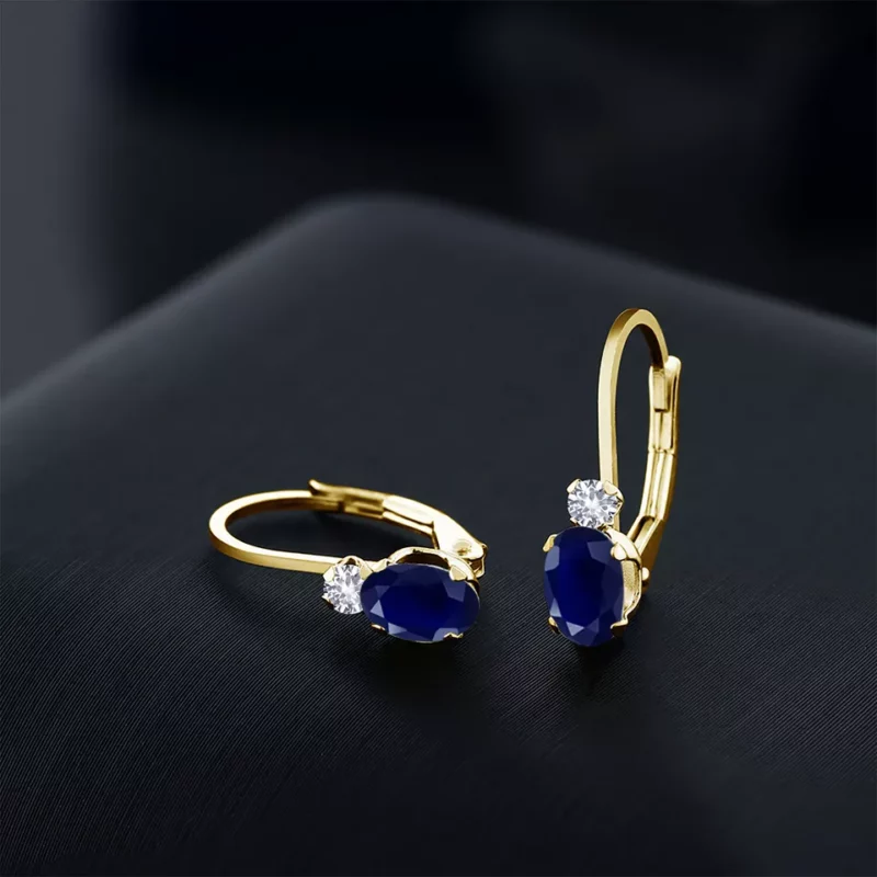 2Carat Oval Cut Lab Created Blue Sapphire Hoop Earrings 14k Yellow Gold Plated - Image 2