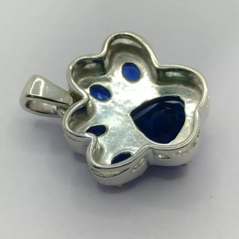 2TCW Lab Created Blue Sapphire Paw Print Pendant With Chain 925 Sterling Silver - Image 5