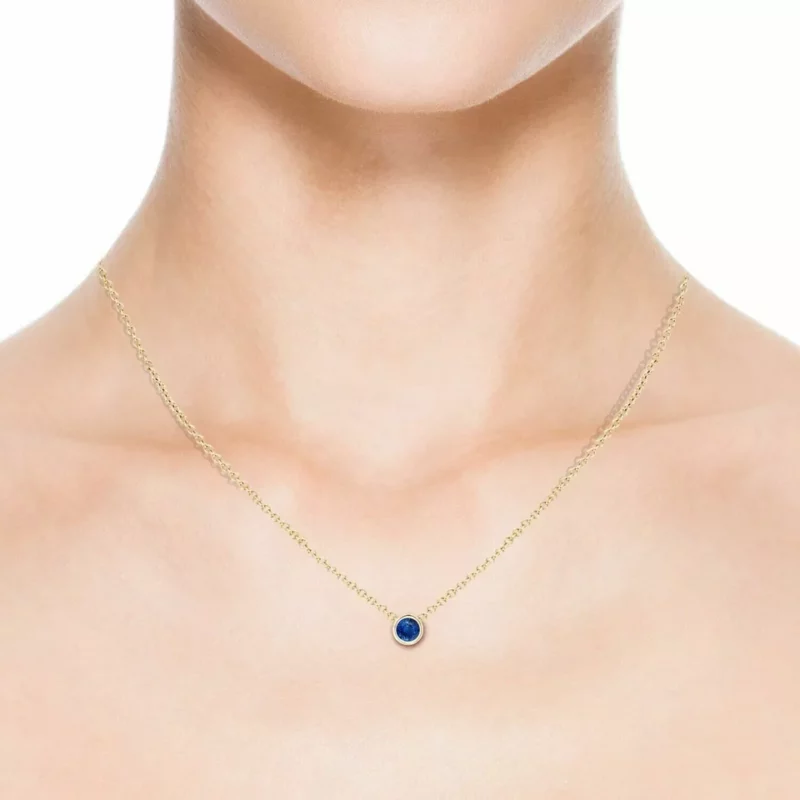 1Ct Round Cut Lab-Created Blue Sapphire Solitaire Pendant Necklace 14K Yellow Gold Plated - Image 2