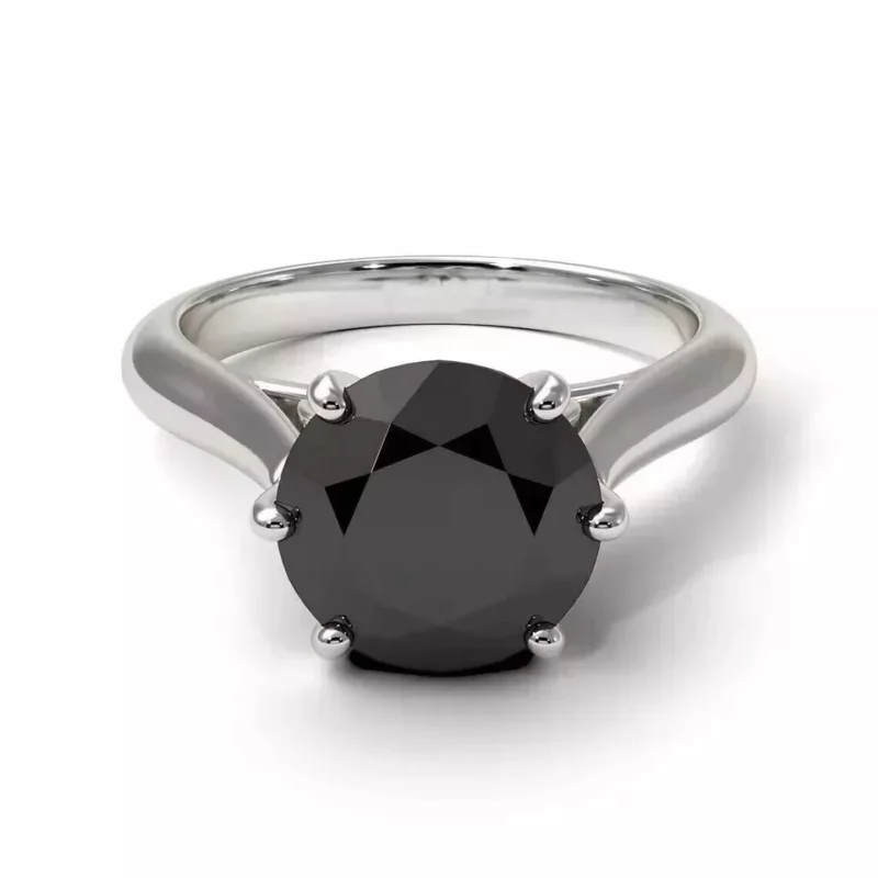 3Ct Round Cut Lab-Created Black Diamond Women's Solitaire Ring 925 Sterling Silver - Image 3