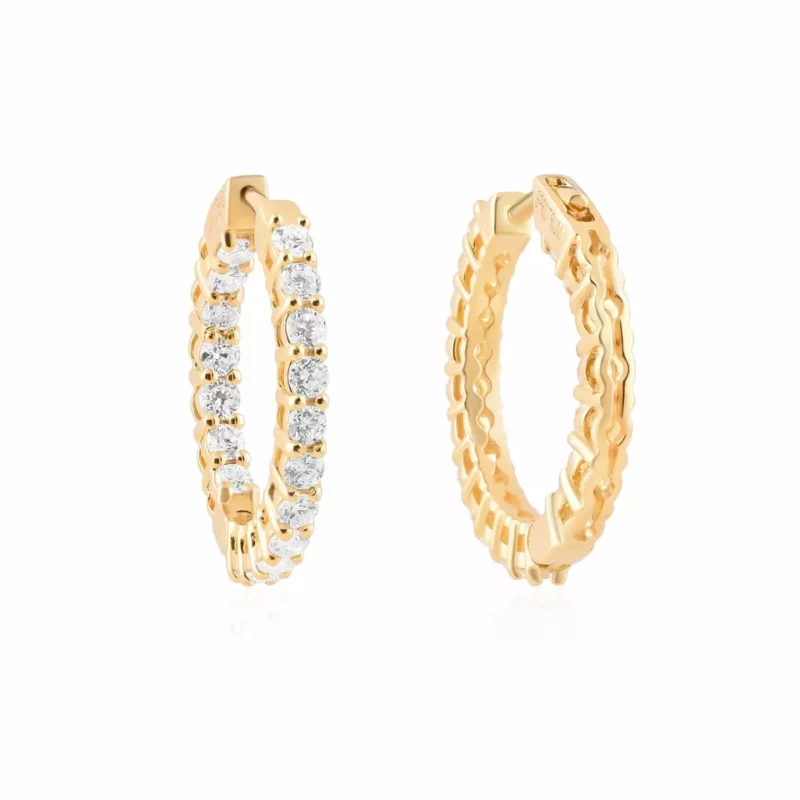 2Ct Round Cut Lab Created Diamond Hoop Earrings 14K Yellow Gold Plated - Image 2