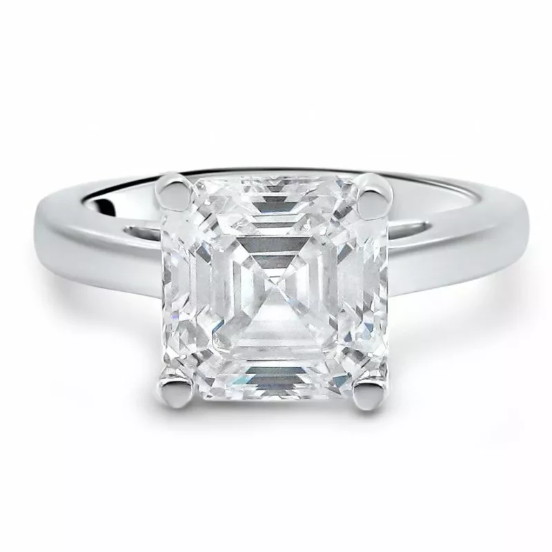 2Ct Asscher Cut Moissanite Engagement Solitaire Ring Women's in 14K White Gold Plated - Image 2