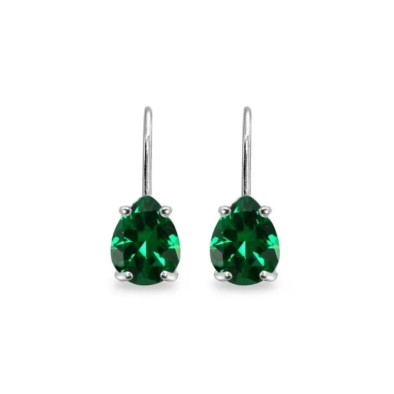 2Carat Pear Cut Lab Created Green Emerald Drop Dangle 14k Yellow Gold Plated - Image 2