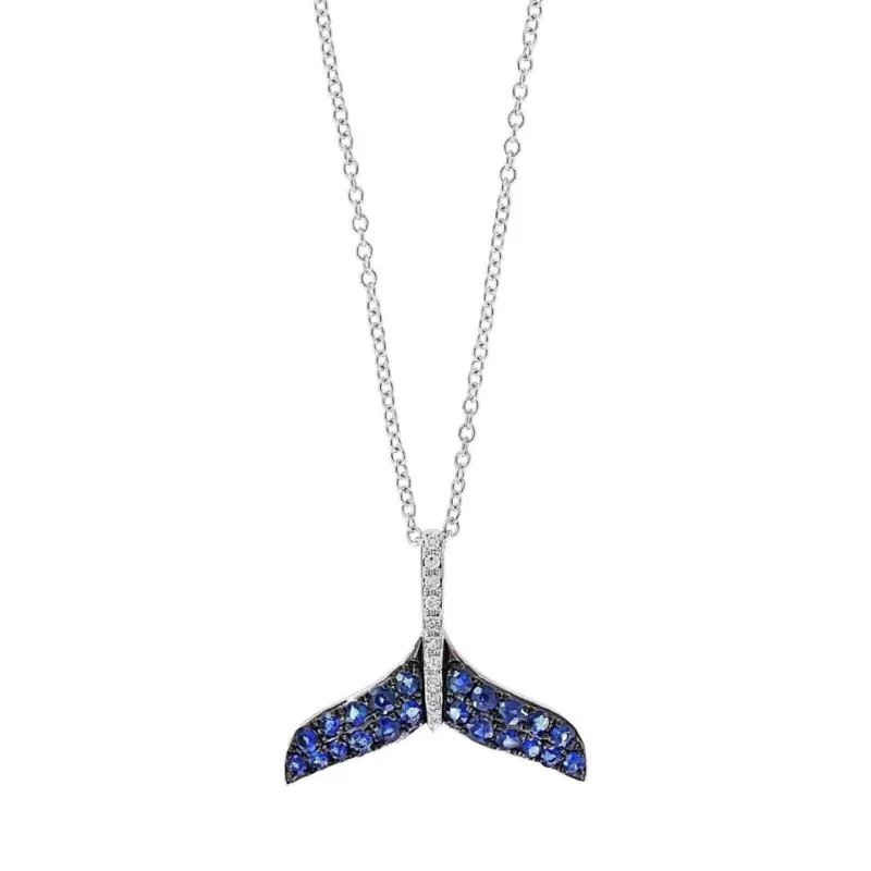 14k White Gold Plated 1Ct Round Lab Created Blue Sapphire Dolphin Tail Pendant Necklace - Image 4