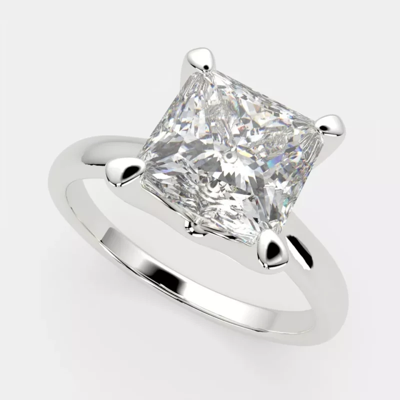 3Ct Princess Cut Real Moissanite Women's Solitaire Engagement Ring 14k White Gold Plated - Image 3