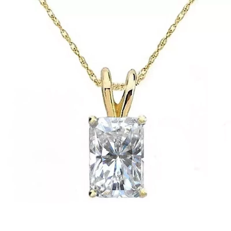 3Ct Radiant Lab Created Diamond Women's Pendant 14K Yellow Gold Plated Free Chain - Image 3