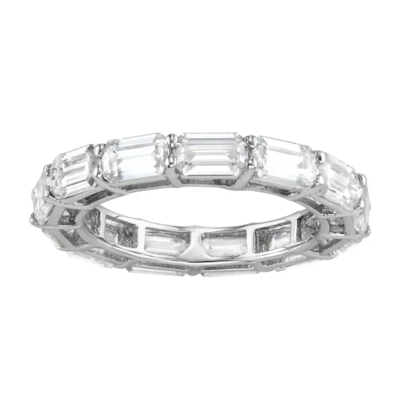 3TCW Emerald Cut Moissanite Band Full Eternity Ring 14k White Gold Plated