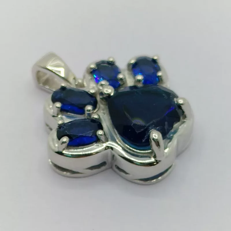 2TCW Lab Created Blue Sapphire Paw Print Pendant With Chain 925 Sterling Silver - Image 2