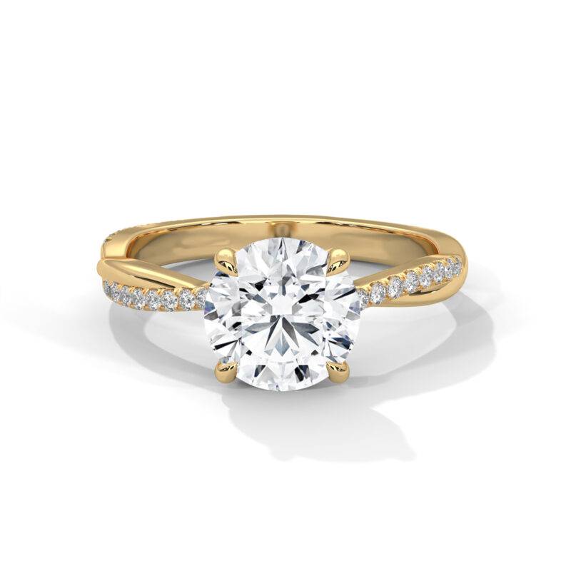 1.50 Carat Round Cut Lab-Grown Diamond Solitaire With Accents Ring 14K Yellow Real Gold