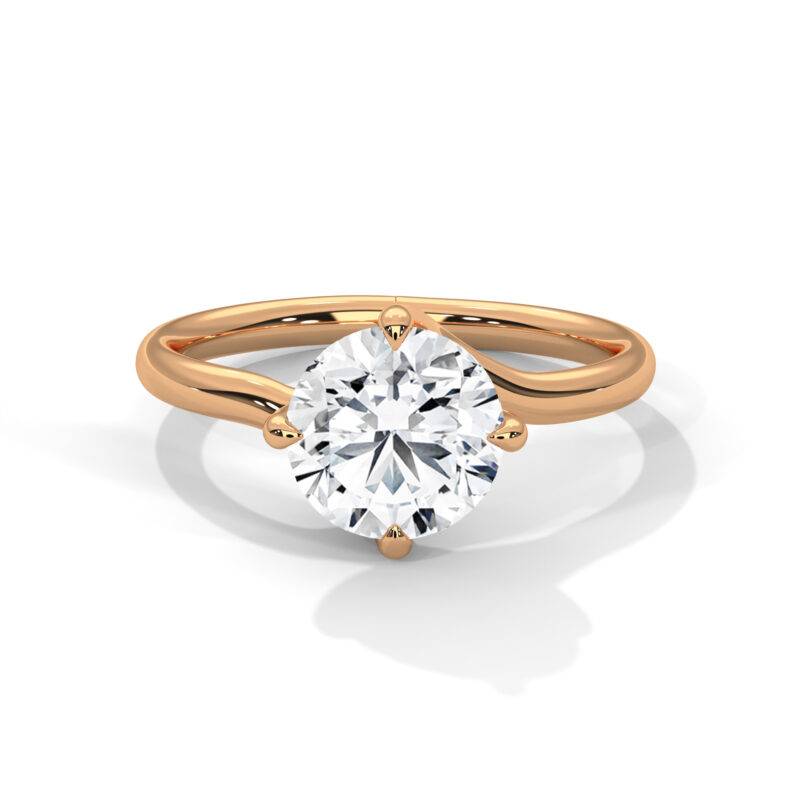 14K Rose Real Gold 2 Ct Round Cut Lab-Grown Diamond Women's Solitaire Ring